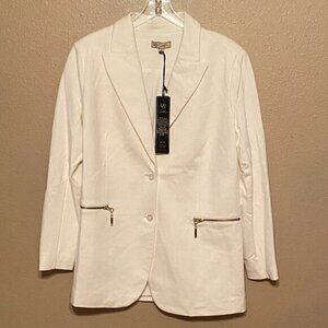 DG2 by Diane Gilman Women's Blazer White Stretchy Zipper Pockets Size Medium
